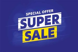 A blue background with bold white and yellow text that reads, Special Offer SUPER SALE. The words SUPER and SALE are prominently displayed in large font.